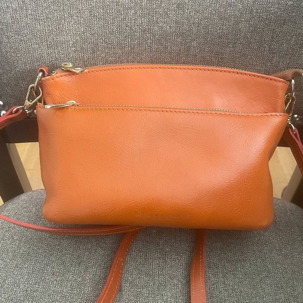 Divina Firenze Italy Orange Tan Genuine Leather Crossbody Shoulder Bag